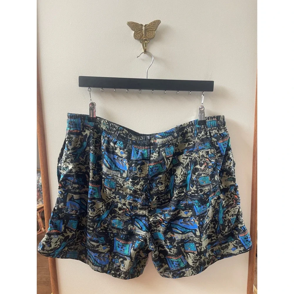 Sir William Mens Large Blue Abstract Vintage 90s Retro Swim Trunks